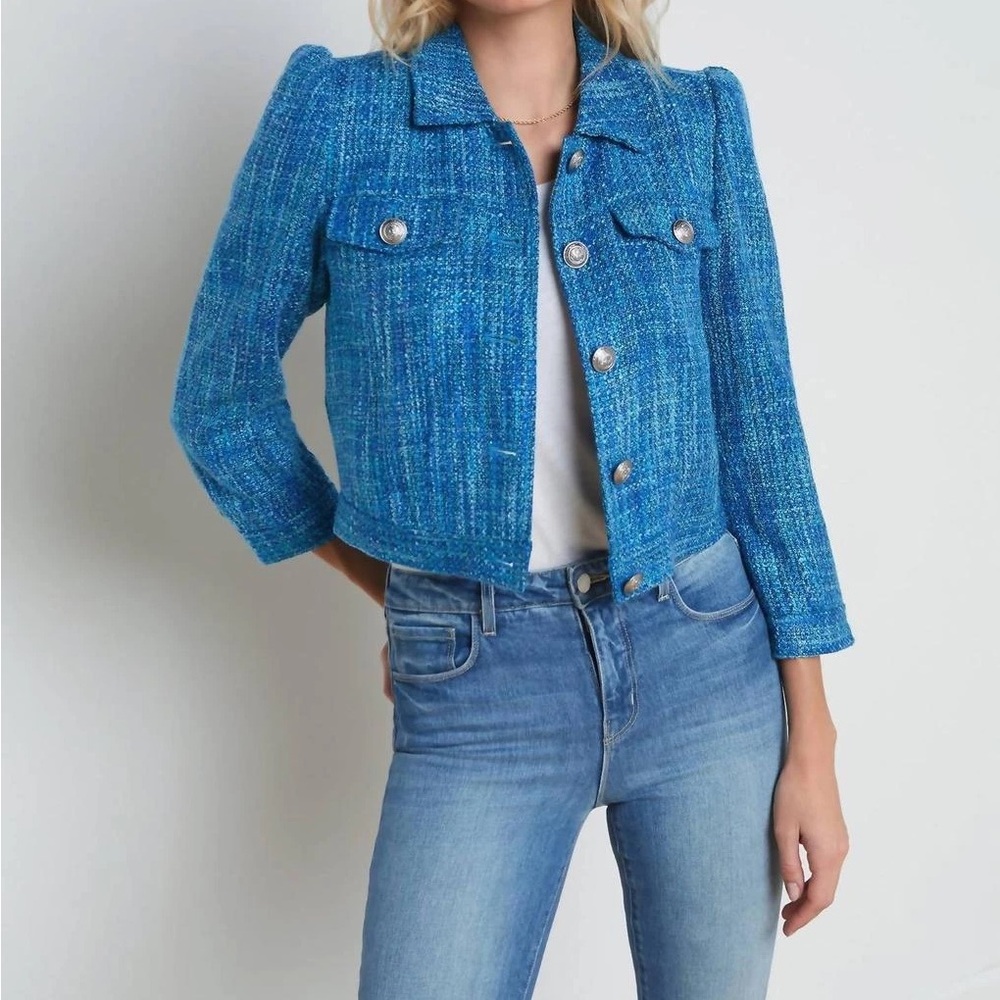 L'AGENCE Vibrant Blue Tweed Blazer